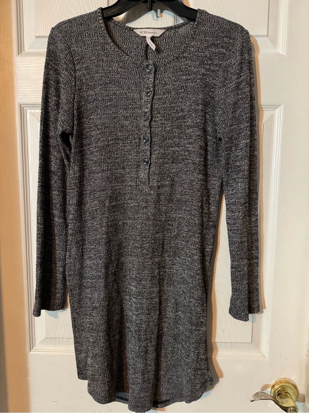 Charcoal Button-Front Long-Sleeve Knit Blouse